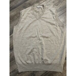 Peter Millar Sweater Vest Mens Large Merino Wool Tan V Neck Golf Pullover